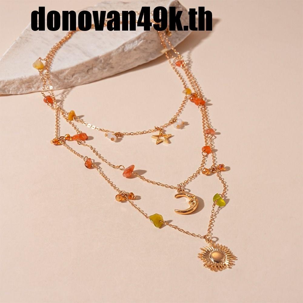 DODONVAN49K Y2K สร้อยคอหลายชั้น, จี้ลูกปัด Clavicle Chain ผู้หญิง, Exaggerate Sun Moon Star Stacked 
