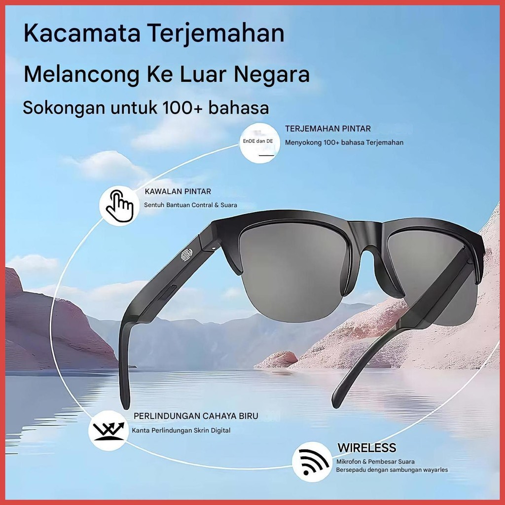 Smart Glasses Translator Traveling Interpretation แว่นตาสมาร์ท AI แว่นตาน้ําหนักเบากว่า 100 ภาษา Blu