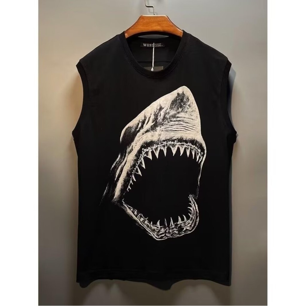 2025 NEW 2025 Summer European and American Trendy Personality Fashion Street Shark Unisex Sleeveless