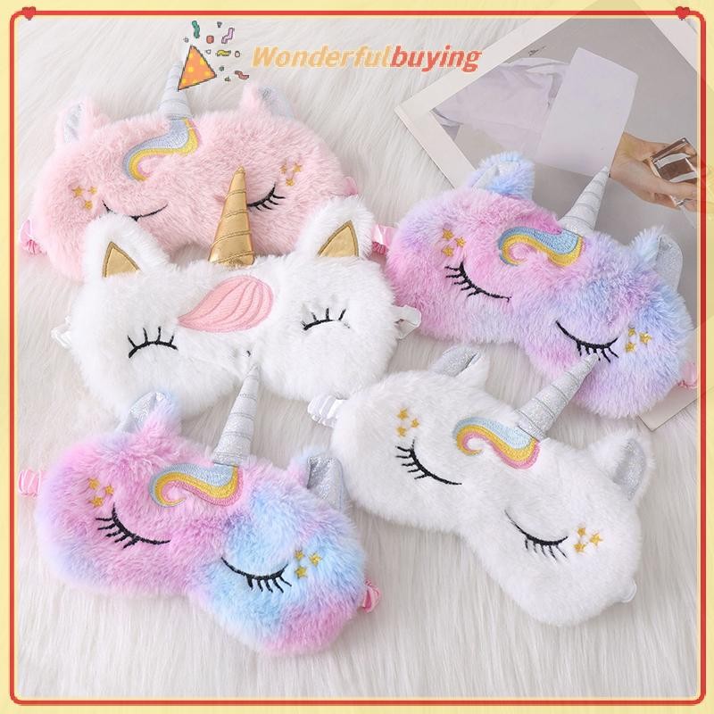 WBTH Plush Eyepatch Sleeping Blindfold สําหรับ Travel Rest Soft Sleeping Mask Eye Masks น่ารัก Glitter Unicorn Eye Cover Vary