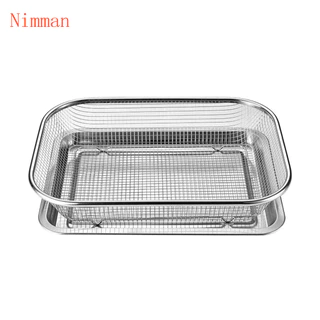 【ได้รับใน 1-3 วัน 🔥】2in1 สแตนเลสตะกร้ากรองถาด Drainer อาหารกรองทอดพร้อมถาด Cooling Rack French Fries ตะกร้าตาข่ายท่อระบายน้ําตะกร้ากรองน้ํามันถาดขนมทําอาหาร