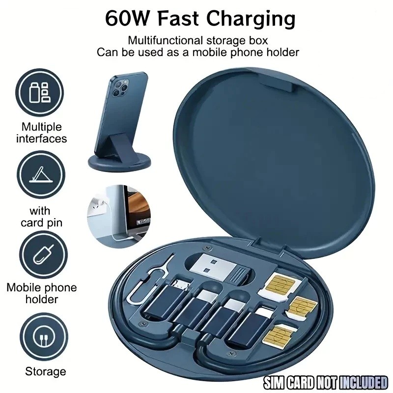 สายเคเบิลข้อมูล ยูเอสบี 60ว มัลติฟังก์ชั่น 5 ใน 1 พร้อมการชาร์จอย่างรวดเร็วและกล่องเก็บของ - สีขาวหรือสีดํา