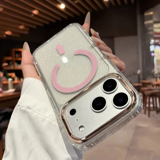 ซิลิโคนเคสแม่เหล็กกลิตเตอร์ใสสําหรับ iPhone 11 12 13 14 15 16 17 Pro Max Plus TPU เคสหลังแข็งกันกระแทก