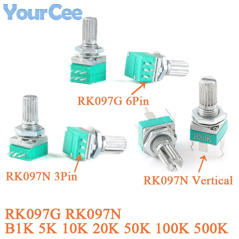 5pcs RK097N แนวตั้งเดี่ยวเครื่องขยายเสียงซีล Potentiometer RK097G B1K 5K 10K 20K 50K 100K 500K Bend 