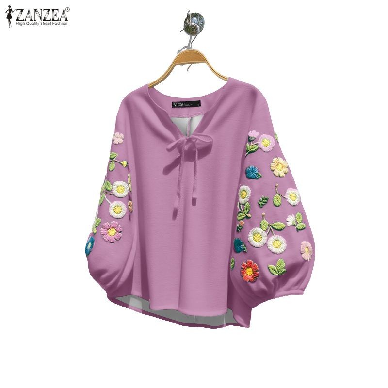 ZANZEA ซานเซีย เสื้อลายพิมพ์แขนยาวสไตล์เกาหลีสำหรับวันหยุด