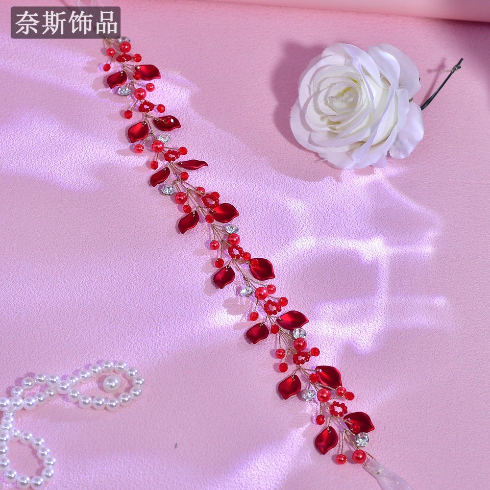 奈斯SA350 红色水钻串珠腰链单肩礼服搭配腰饰晚宴舞会造型配饰