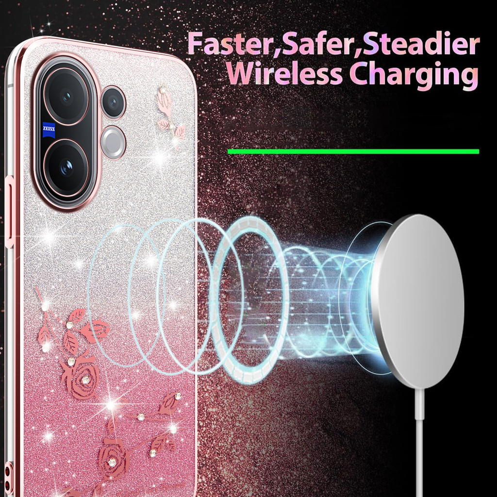 YYN สําหรับ Vivo V60 5G ปลอกไฟฟ้าไล่โทนสี Rhinestone ดอกไม้กันกระแทกเคสโทรศัพท์ฝาครอบ - รูปที่ 5