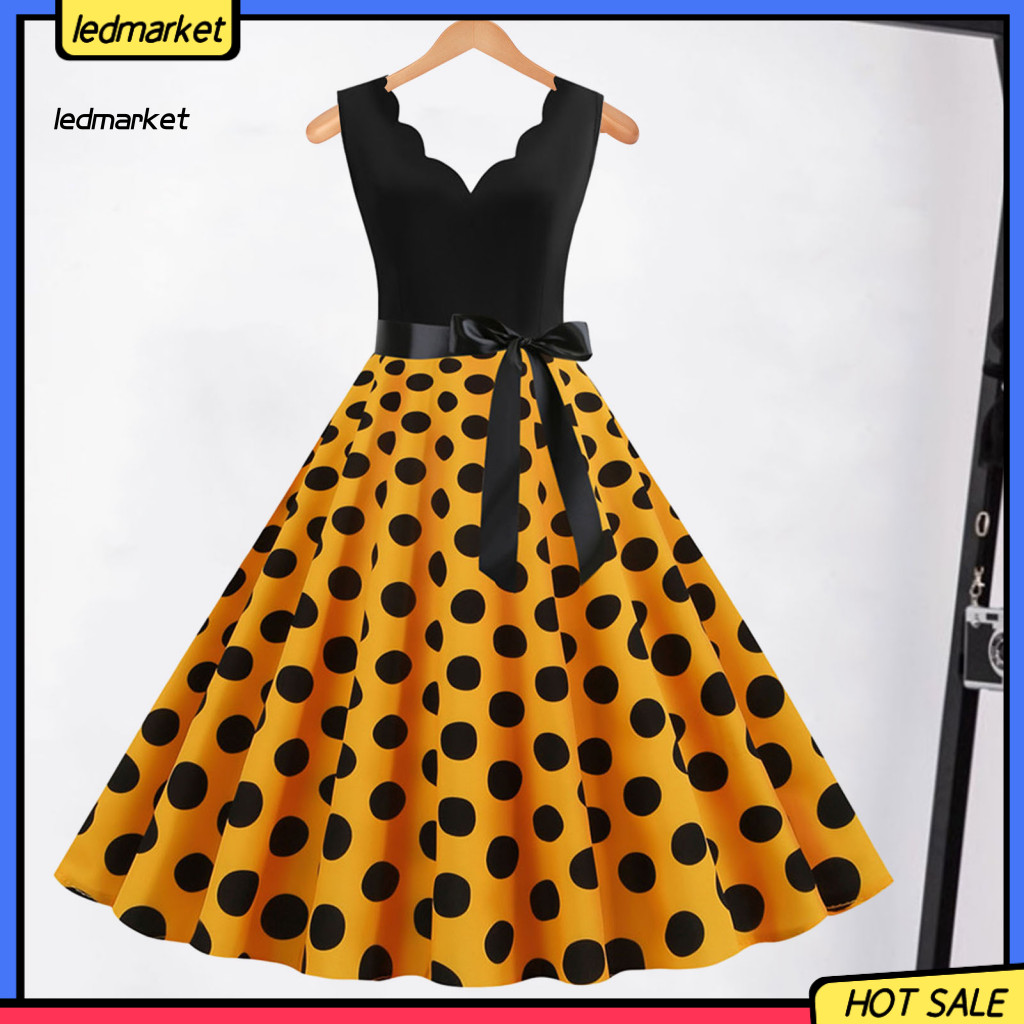 (Ledmarket) Elegant Timeless Vintage Dress Vintage Backless Dress Vintage Floral Lace-up Midi Dress 