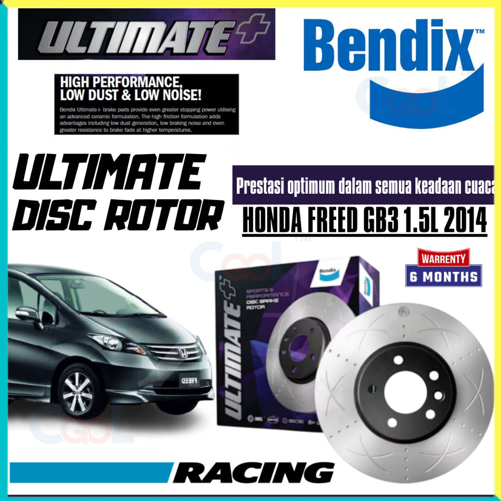 Bendix Ultimate+ ชุดหน้าและหลังโรเตอร์ - Honda Freed GB3 1.5L 2014 BR474 ULT+ BR9577 ULT+