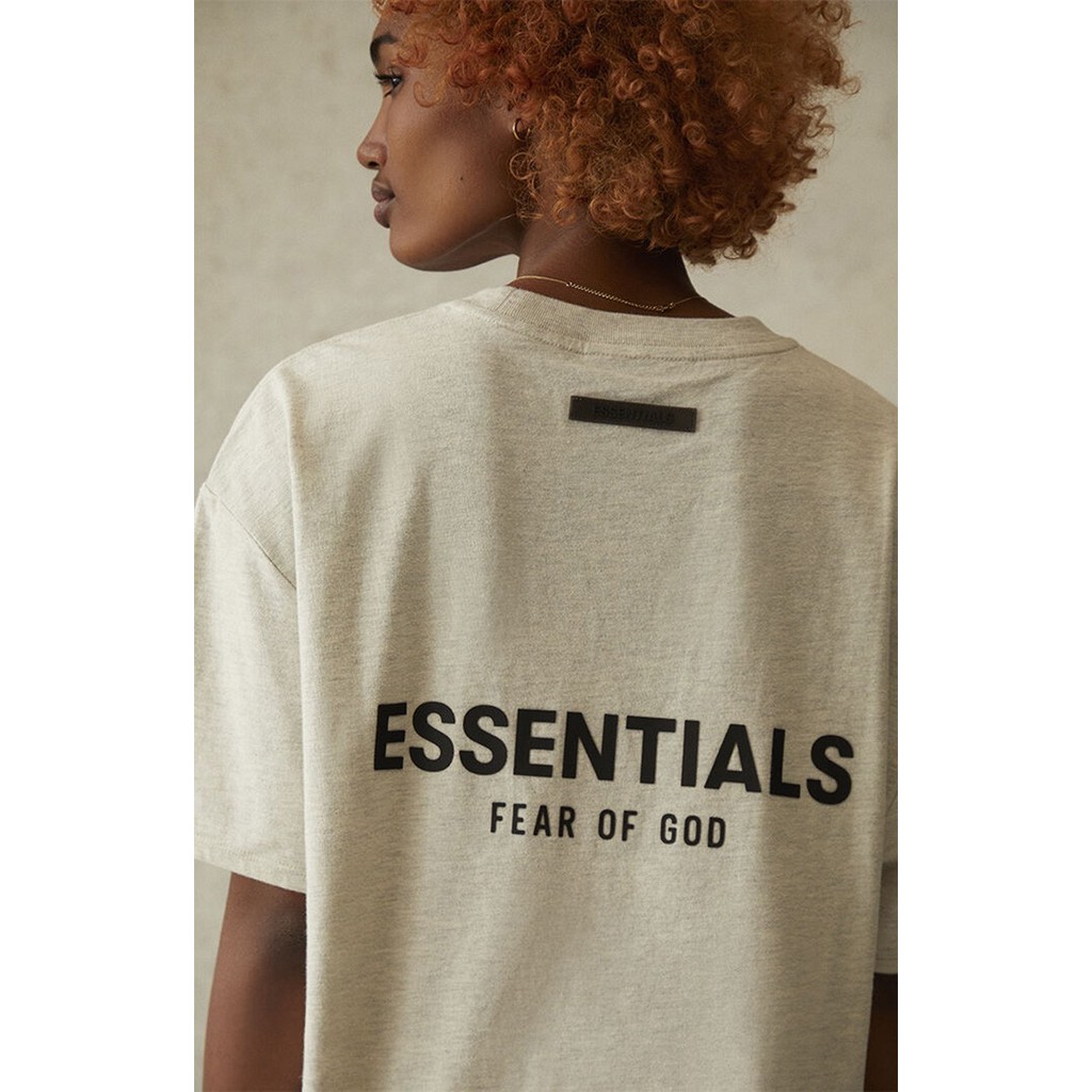 เสื้อยืดผู้ชาย Allen 777 Fear of God FOG Essentials SS21 ออกแบบโลโก้บนแขนสั้น