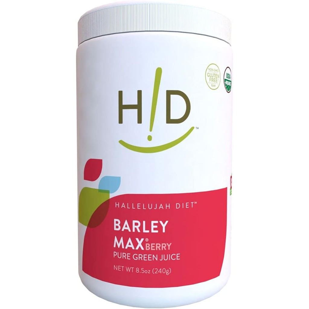 Hallelujah Diet Organic BarleyMax - Barley and Alfalfa Green Juice Powder, Berry Flavor, 8.5 Ounces 