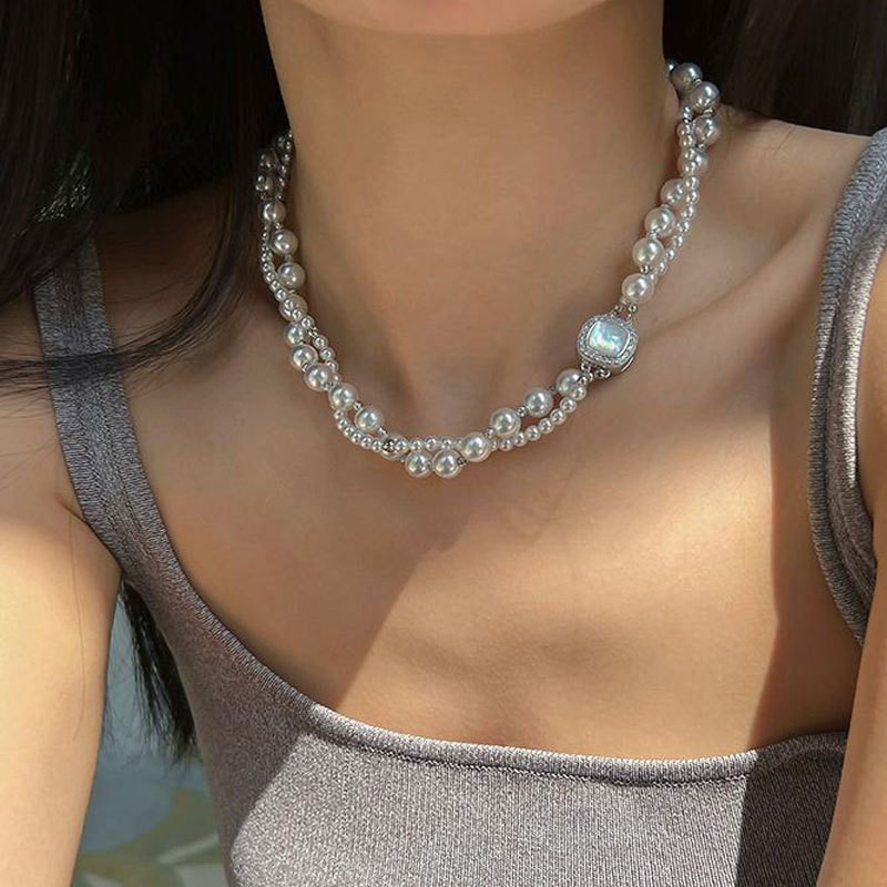 Mother-Oyster สร้อยคอมุกแบบฝรั่งเศส ดีไซน์หัวเข็มขัดสองชั้น สำหรับทุกโอกาส