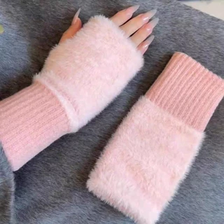 ถุงมือครึ่งนิ้วขนแกะขนมิงค์ สำหรับผู้หญิง นุ่มและอบอุ่นในฤดูหนาว