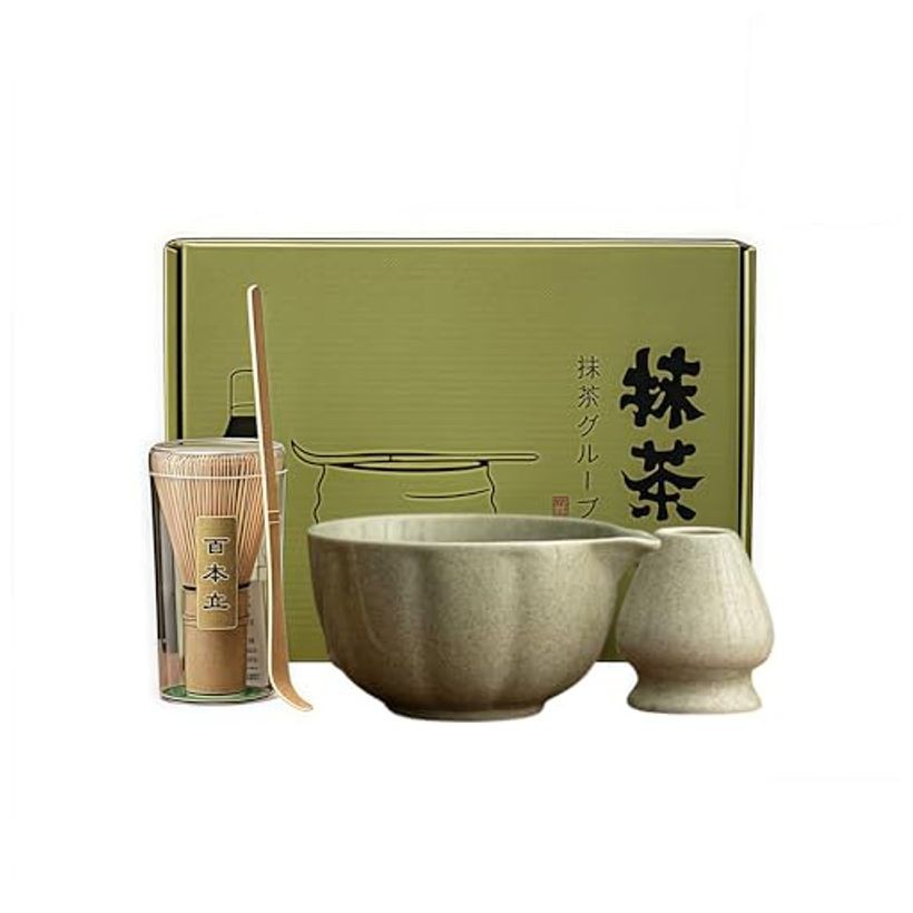 100-Piece Set 4-Piece Matcha Tea Ceremony Set with Bamboo Whisk, Tea Scoop, Matcha Bowl, and Tea Ute