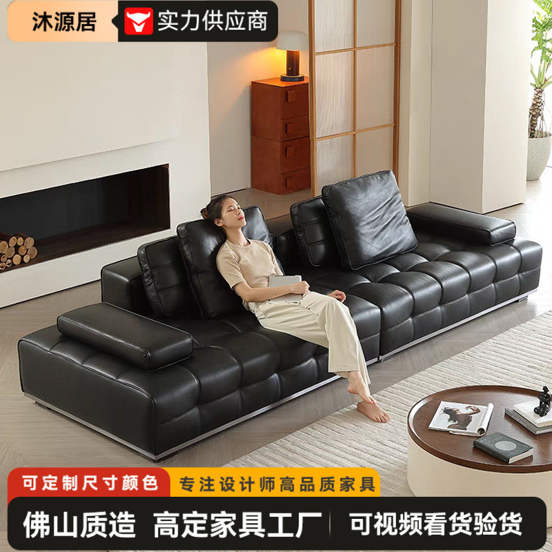 Lawrence โซฟาหนังสีดําห้องนั่งเล่นอิตาลีการออกแบบโมดูลอินไลน์เพิ่มบินโซฟาหนังวัวชั้นแรก