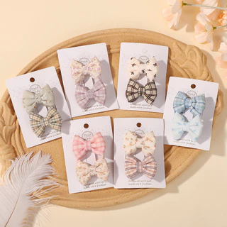 2 ชิ้นดอกไม้พิมพ์ผมโบว์คลิปสําหรับเด็กทารกลูกไม้ด้านข้าง Pastoral ผ้าฝ้าย Hairpin Barrettes Headwear อุปกรณ์เสริมผมของขวัญ