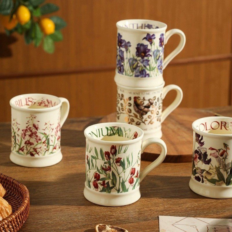 ถ้วยย้อนยุคฝรั่งเศสสํานักงานแก้วเซรามิกซอกถ้วยกาแฟคู่สาวของขวัญถ้วยอาหารเช้าพอร์ซเลนสีขาว 4PRF