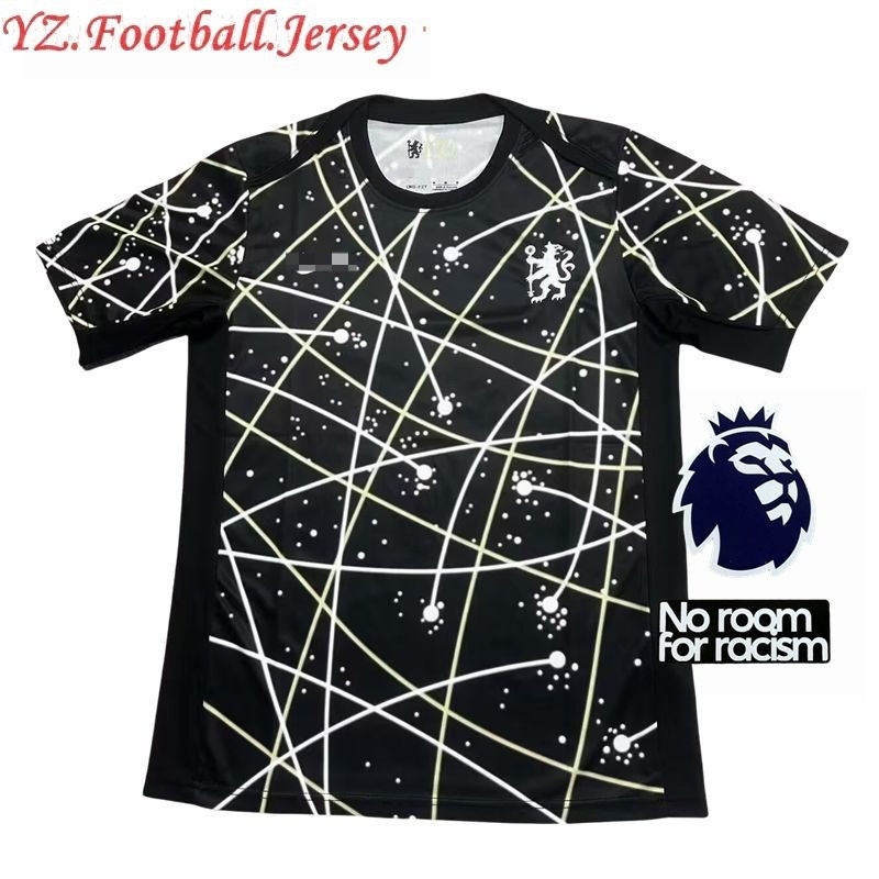 S-XXL Fan Version 2025/26 เชลซีสีดําชุดฝึกซ้อมรุ่นพิเศษเสื้อฟุตบอลแขนสั้นรุ่นฟุตบอลที่กําหนดเองชื่อแ