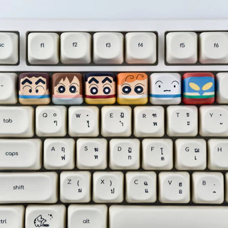 Crayon Shin-Chan Keycaps 6pcs PBT MOA โปรไฟล์น่ารักการ์ตูน Wooting Aula F75 Rk100 รอบ Keycaps Dye Sublimation Shinchan Misae Hiroshi Himawari Shiro Action Kamen Keycap