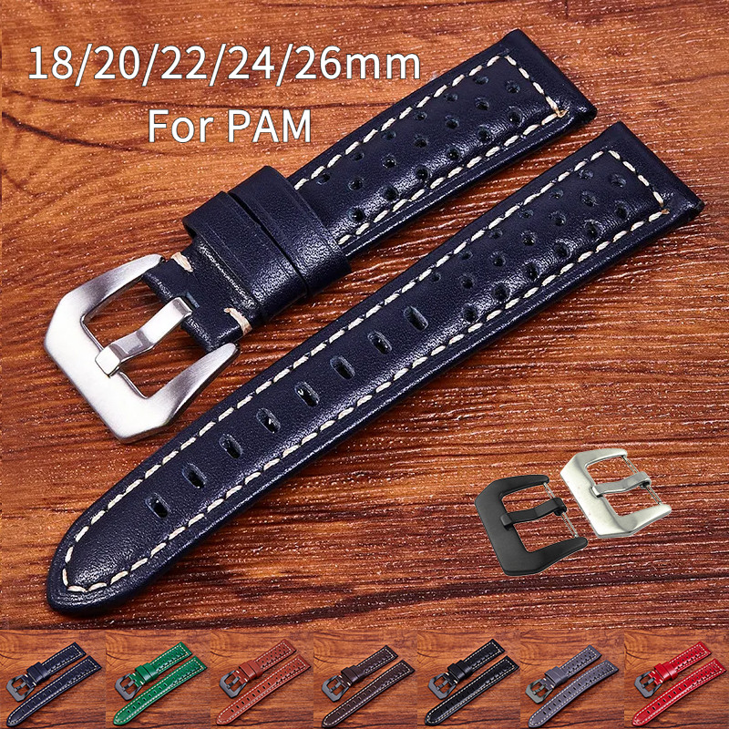 ระบายอากาศและทนทานสําหรับ PAM441 PAM359 PAM312 สไตล์ Band 18/20/22/24/26 มม.-สายหนังแบบมีรู Comfort Fit สําหรับ Tropical Climate