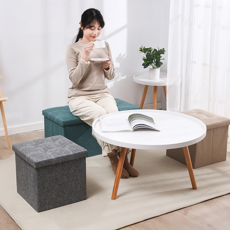 CODเก้าอี้โซฟาทรงสี่เหลี่ยมเรียบง่ายทำจากผ้าฝ้ายลินินอเนกประสงค์พร้อมที่เปลี่ยนรองเท้าและเก้าอี้เก็บของ - รูปที่ 5