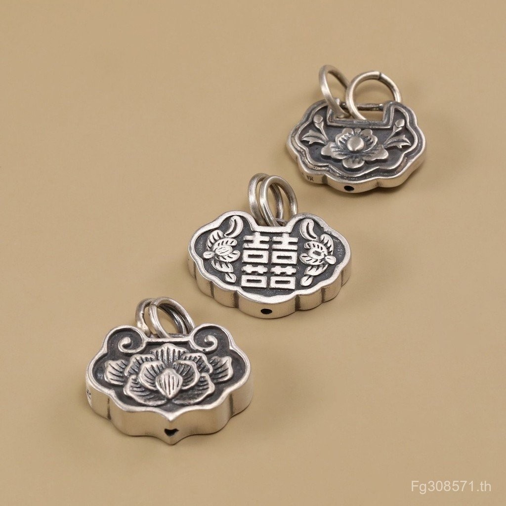 สร้อยคอสไตล์จีน Ruyi ล็อค Lotus 999 Happy Character Double Happiness จี้ด้อยจี้เงินบริสุทธิ์เสื้อกัน