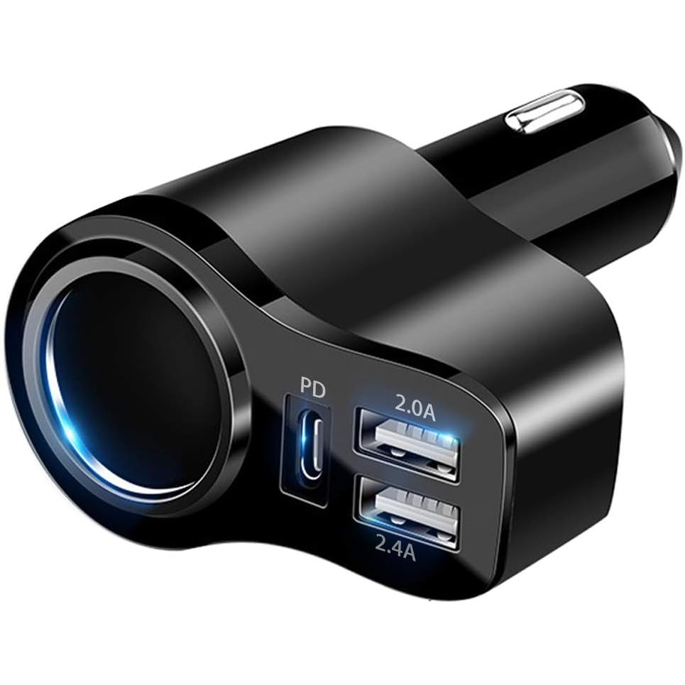 4 in 1 USB C Car Charger, 168W อะแดปเตอร์ที่จุดบุหรี่ USB, Socket Splitter พร้อมพอร์ต USB 3 พอร์ต, 1