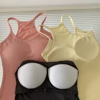 เสื้อครอปท็อปสายเดี่ยวเสริมบราในตัว ผ้ายืด ใส่สบายสําหรับสาวน่ารัก ทุกโอกาศสดใส บางเบา สุดฮิต