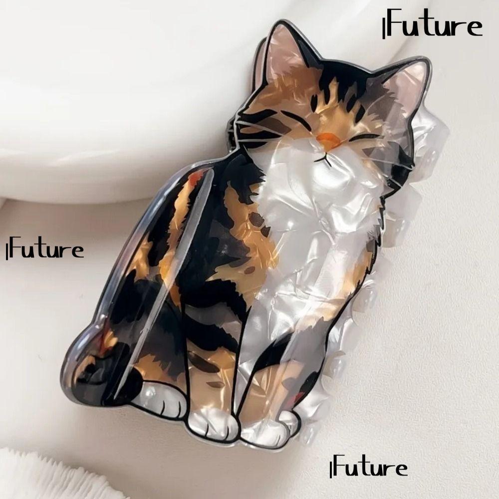 FUTUREGN Cat Hair Claw, Elastic Claw Jaw Smooth Surface Hair Grip Clip, แฟชั่นเรซิ่นแข็งสร้างอะคริลิค Half Up อุปกรณ์เสริมผู้หญิง