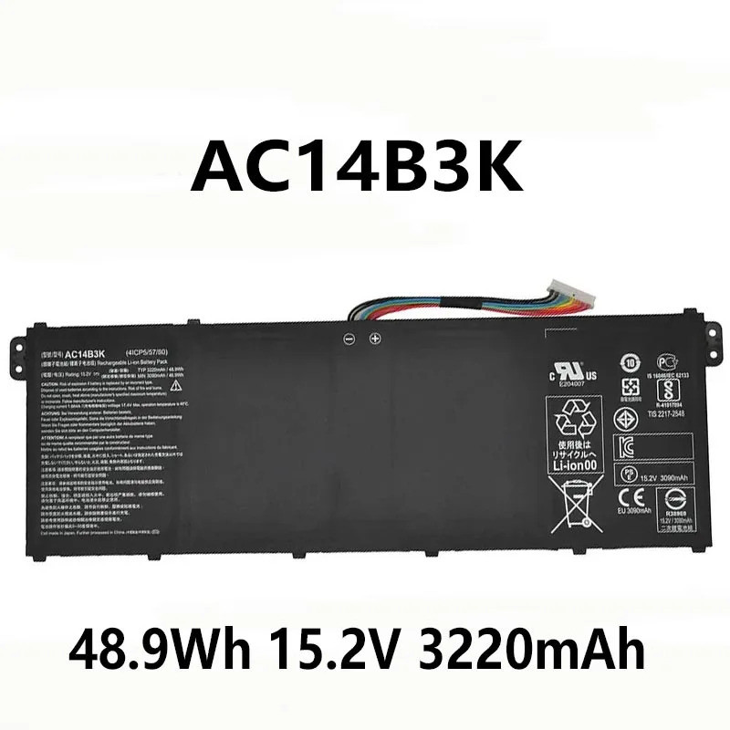 AC14B3K 48.9Wh 15.2V 3220mAh แบตเตอรี่แล็ปท็อปสําหรับ Acer Aspire R 11 R3-131T R5-571T R5-571TG S14 