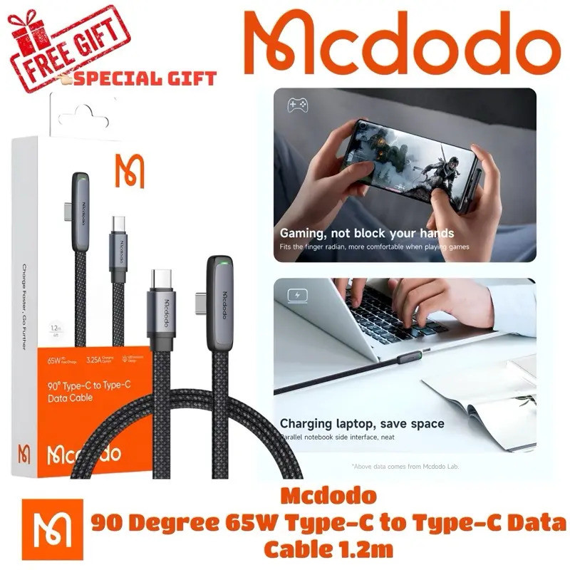 1Yr Warranty MCDODO Zebra Series 65W Type-C to Type-C 36W Type-C to iP 6A Type-C 3A iP 90 องศา Data 