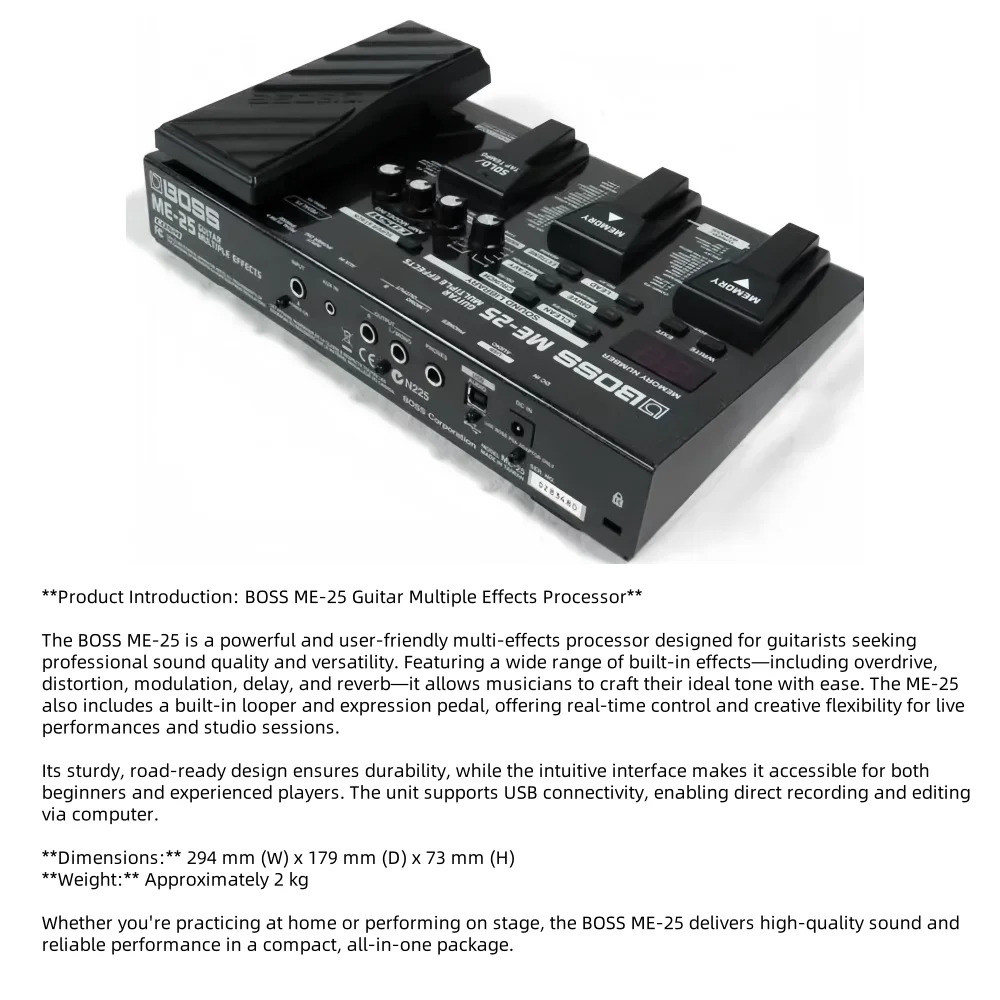 เนื้อแน่น Jelo Boss ME-25 Guitar Multi-Effects Pedal 90% ใหม่สแตนเลสสตีลอุปกรณ์เสริมดนตรีมือสอง