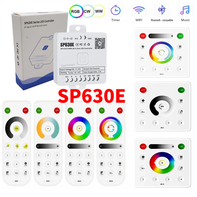SP630E SPI 5CH All In One LED Controller 5 V-24 V RGB RGBW RGBCCT PWM ไฟ LED รีโมทคอนโทรลสําหรับ WS2