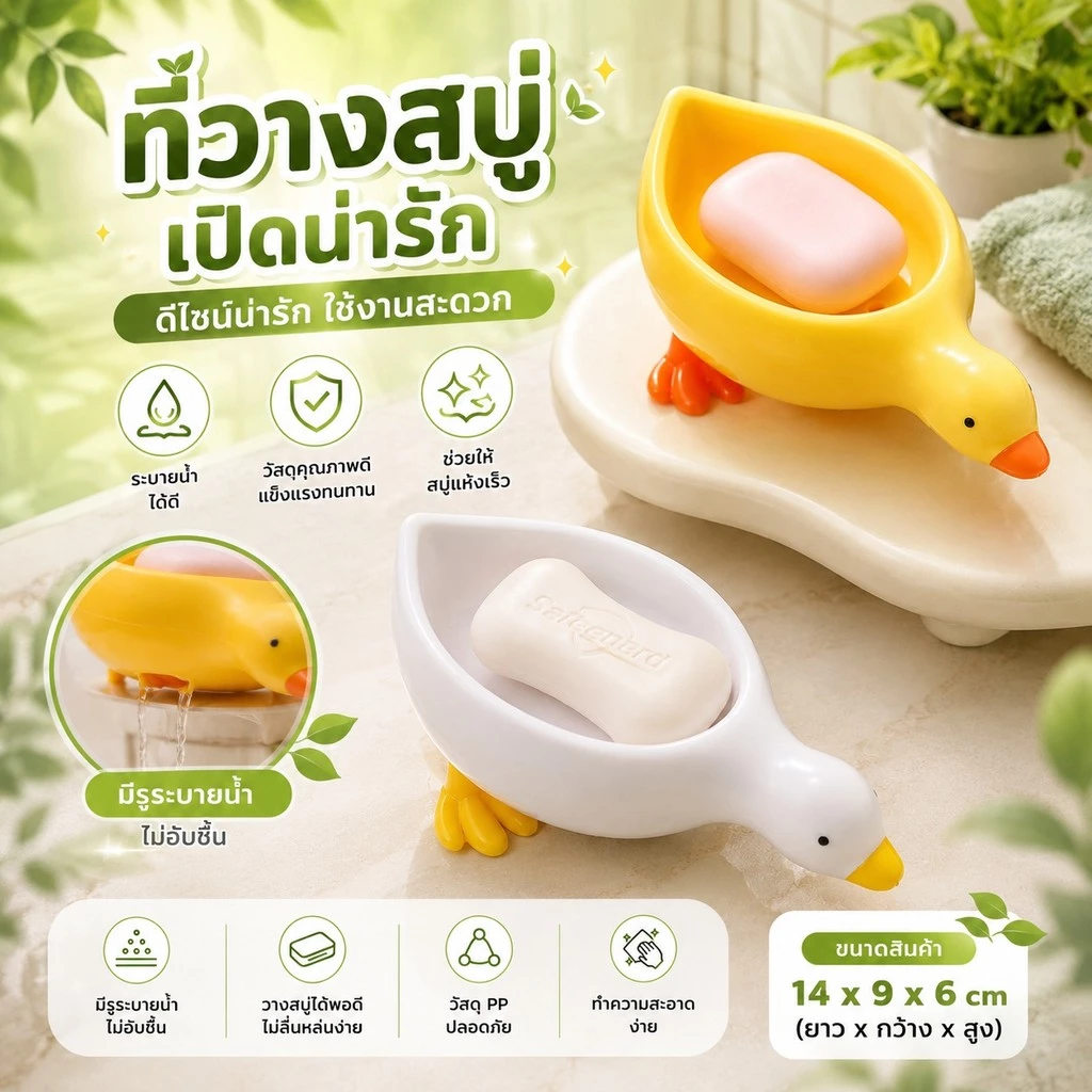 S00021 ชั้นวางสบู่รูปเป็ดน่ารัก, ระบายน้ําในห้องน้ํา, กล่องสบู่ห้องน้ํา