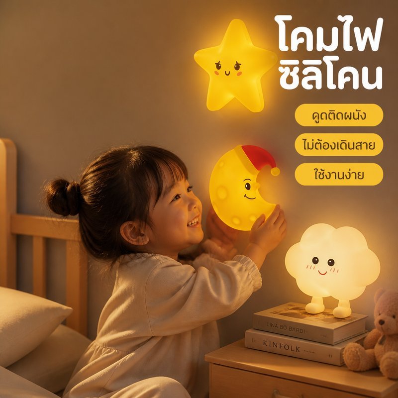 โคมไฟกลางคืนซิลิโคน Cloud Lamp แม่เหล็กติดผนัง ตบเปิดปิด รูปดาว จันทร์ เมฆ ตั้งโต๊ะ สำหรับเด็ก