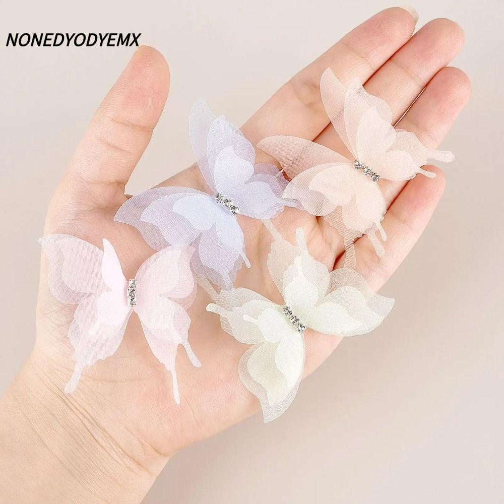 NONGYODYEMX 20pcs ผ้า Organza ผีเสื้อ Appliques, Dreamy 5 ซม.ชีฟองผีเสื้อ,โปร่งแสงไล่ระดับสี DIY เย็