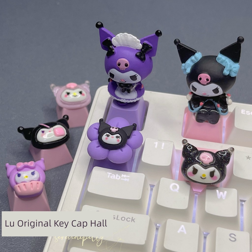 คีย์แคป keycap ใส keycap DIY Kuromi Keycap ของขวัญสาวการ์ตูนอะนิเมะสีชมพูโปร่งแสงคีย์บอร์ดแบบกลไกเฉพ