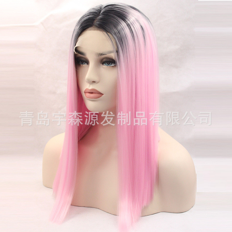 Pink Chemical Fiber 13 * 4 Front Lace Wig Headgear Lace 1B/ชมพู