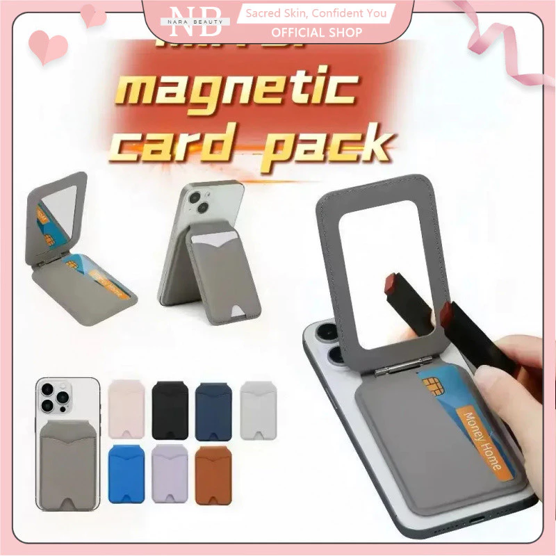 3in1 MagSafe กระเป๋าบัตรแม่เหล็กพร้อมกระจก แม่เหล็กแกนหมุน 360° เหมาะกับ iPhone12-17 บางเบาพกพาง่าย