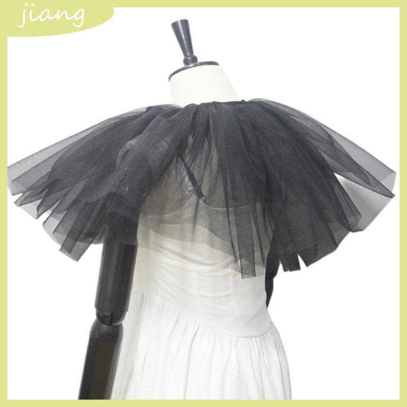 JN Women Victorians Ruffle Neck Collar Layered Mesh False Collar Big Shawl Capelet