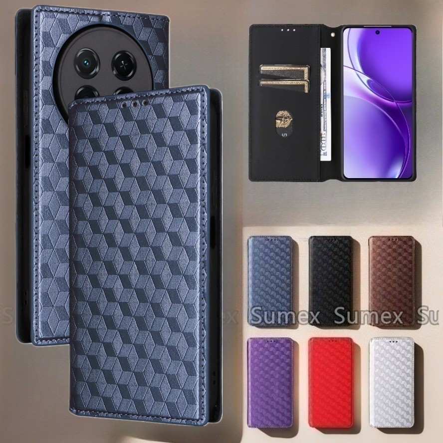 Lattice แม่เหล็กหนังสําหรับ Huawei Nova 15 Max CHZ-LX1 4G เคสโทรศัพท์ Stand Holder Card Slot กระเป๋า