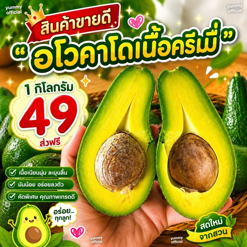 M ส่งฟรี 1กิโลกรัม ‼️ Avocado อโวคาโด พันธุ์บัคคาเนีย พันธุ์พื้นเมือง บัคคาเนีย แฮส ปีเตอร์สัน อโวคาโด้ อโวคาโด อะโวคาโด