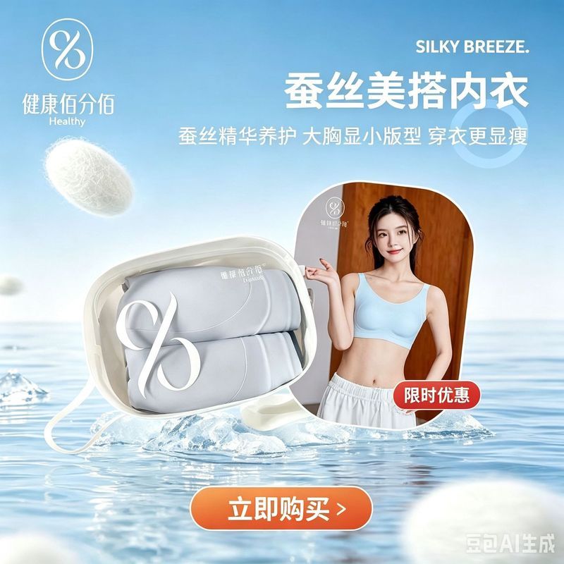 สุขภาพดี 100% | 6855#蚕丝美搭文胸凉感奶皮衣无钢圈不跑杯2件/กล่อง