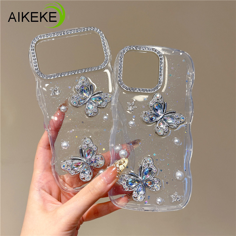 Glitter Rhinestone ผีเสื้อปลอกสําหรับ OPPO A6 A6X A6S A6T A6V A6C A6K A6i + A5 A5X A5i A3 A3X A3i A80 A60 A31 A40M กรอบเพชรส่องแสงเคสโทรศัพท์