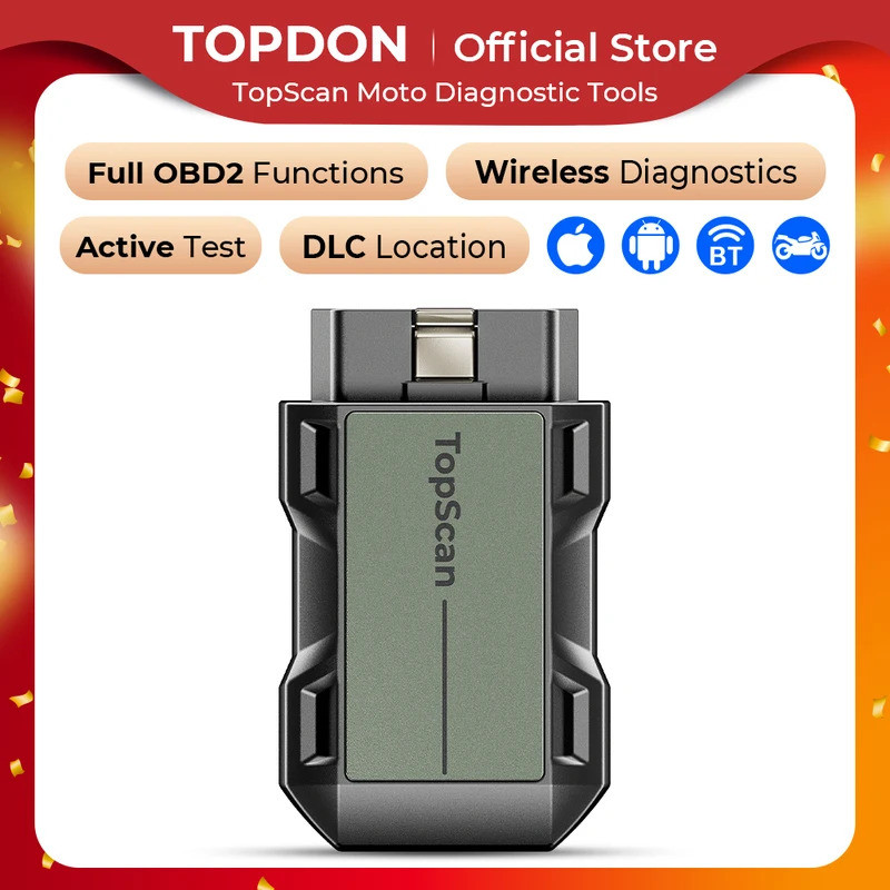 TOPDON TopScan เครื่องสแกนรถยนต์และมอเตอร์ไซค์ วินิจฉัยเครื่องยนต์ OBD2 เครื่องมือมืออาชีพ รองรับสาก