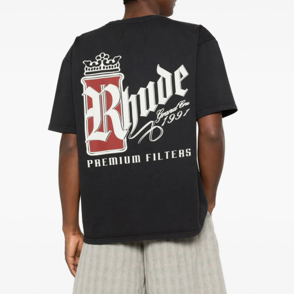 KYB7 Rhude ฤดูร้อนสไตล์ใหม่หลวมรอบคอแขนสั้นเสื้อยืดสร้างสรรค์พิมพ์วันหยุดผู้ชายด้านบน