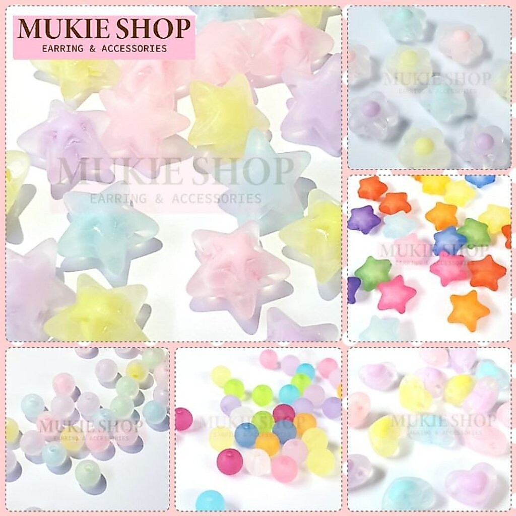Mukie shop DIY ลูกปัดมัว เยลลี่ ลูกปัด สีหลากแบบ พาสเทลน่ารัก ดาว หัวใจ มุกี้ ช้อป