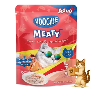 (ยกโหล 12ซอง) Moochie มูชี่ อาหารเปียกแมว รวมสูตร ไม่เติมเกลือ หลายรส เปียกแมว ขนาด 70-85g