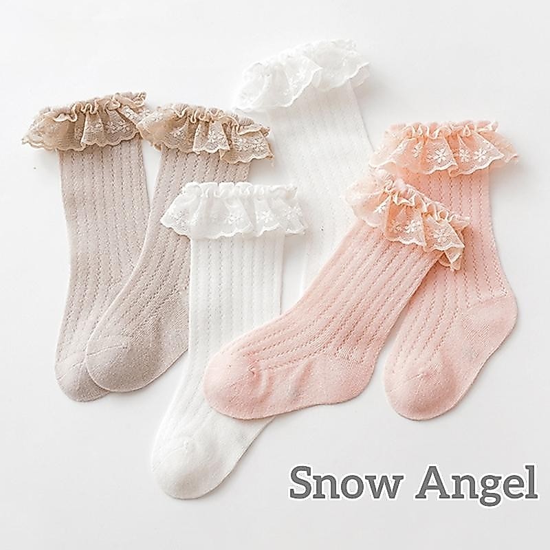 เด็กสาวเข่าสูงถุงเท้านุ่ม Frilly ถุงเท้ายาว Breathable Lace Ruffle ถุงน่องสําหรับทารกแรกเกิด