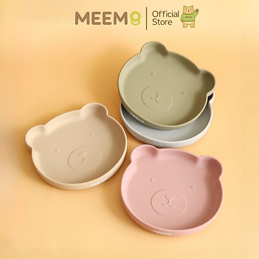 MEEM จานซิลิโคนฐานดูดโต๊ะ ลายหมี แบบ 1 ช่อง จานซิลิโคนเด็ก (Minimal series)
